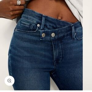 Good American Good Classic Crossover Waistband Dark Indigo Straight Jeans 10